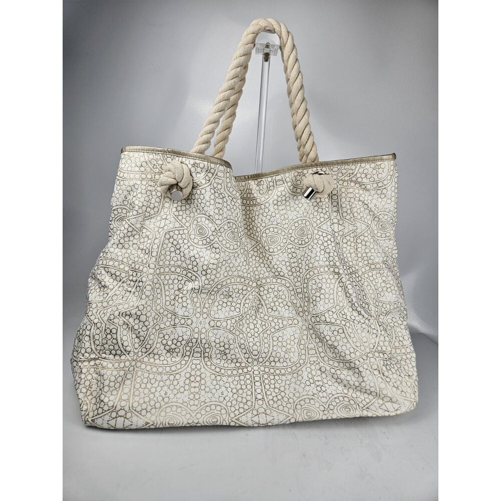 Donna Dixon‎ Large Rope Handle Off-White & Gold Canvas Tote Bag
